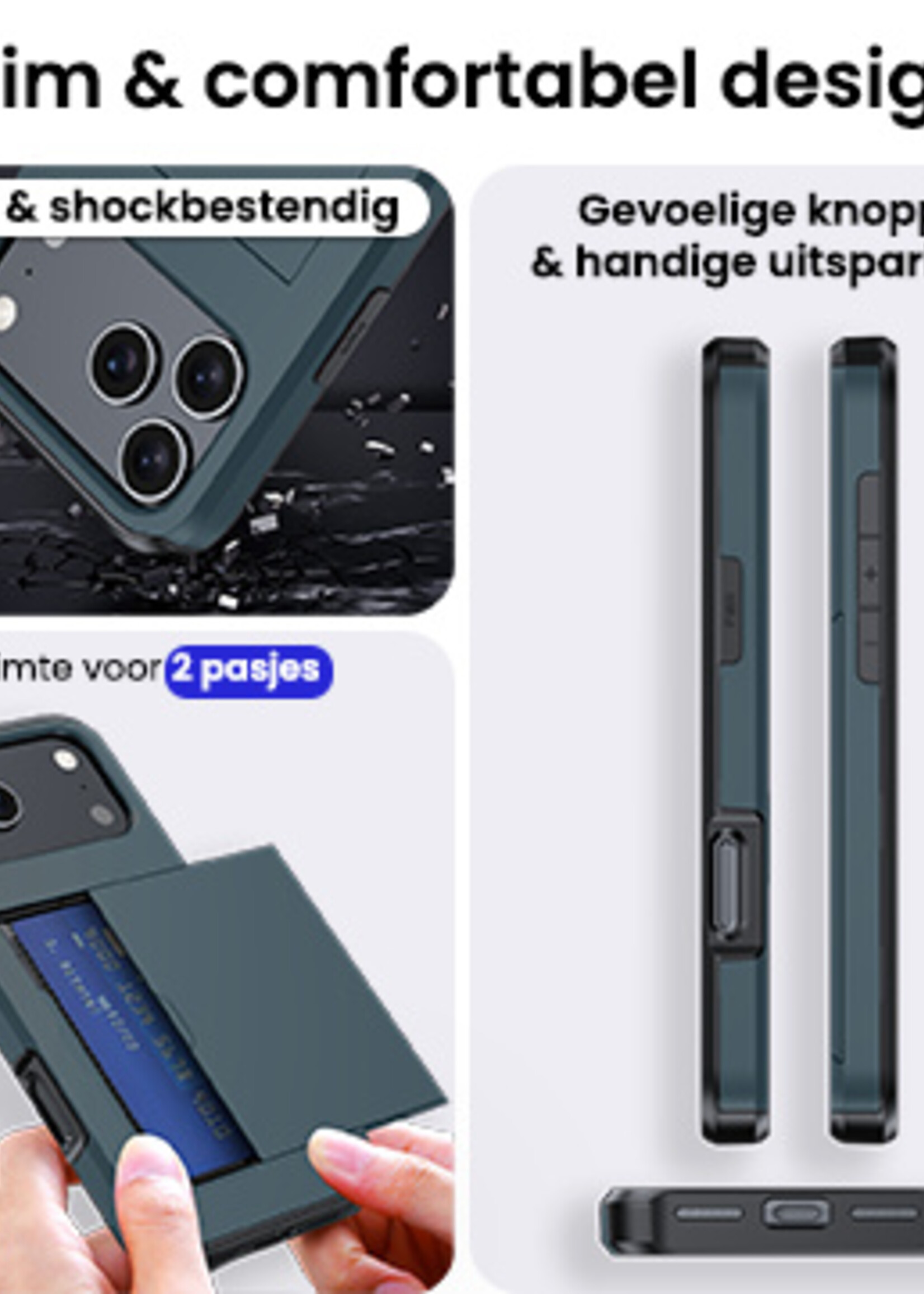 BTH BTH iPhone 17 Pro Hoesje Pashouder Hard Met 2x Screenprotector - Donker Blauw