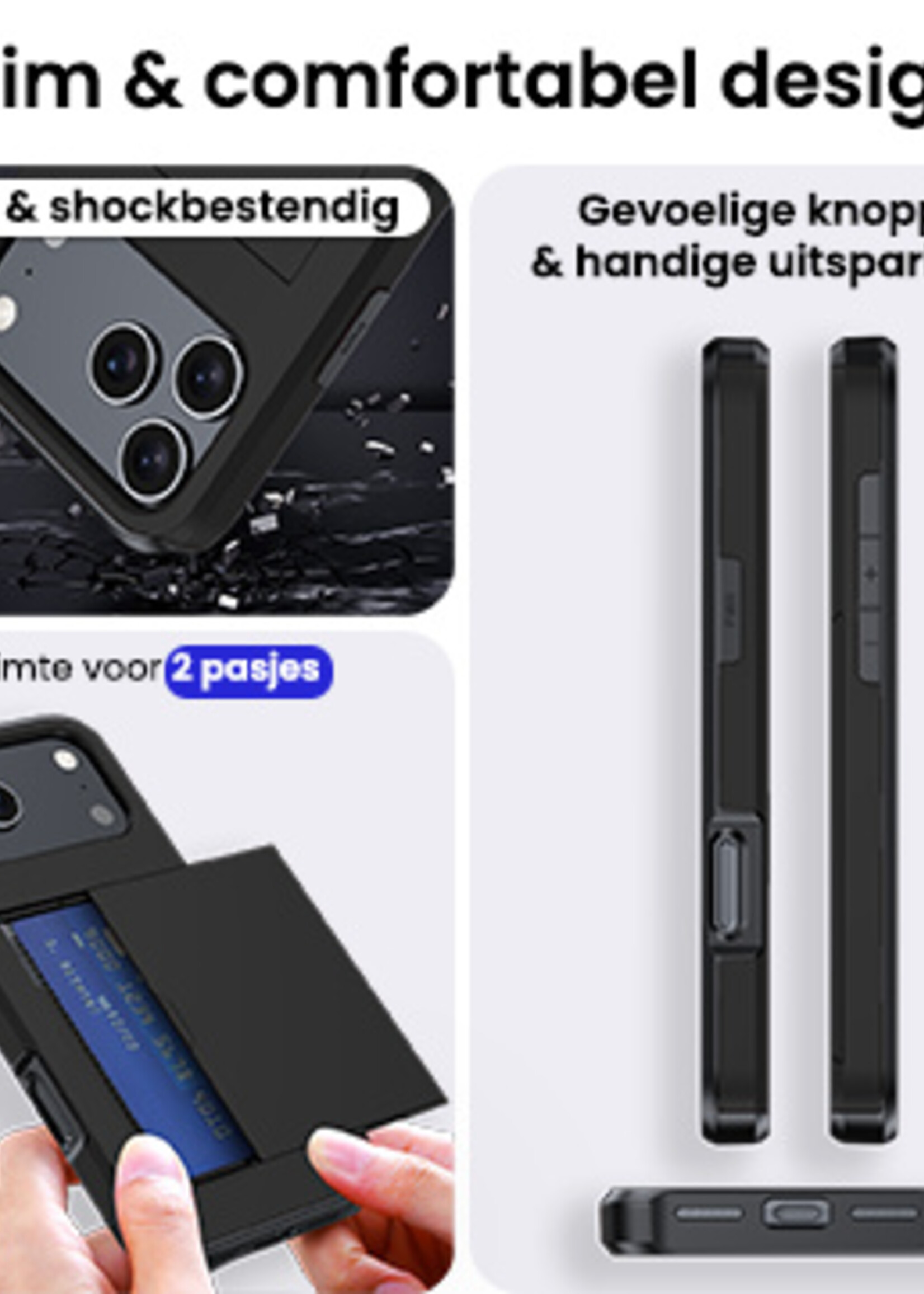 BTH BTH iPhone 17 Pro Hoesje Pashouder Hard Met 2x Screenprotector - Zwart