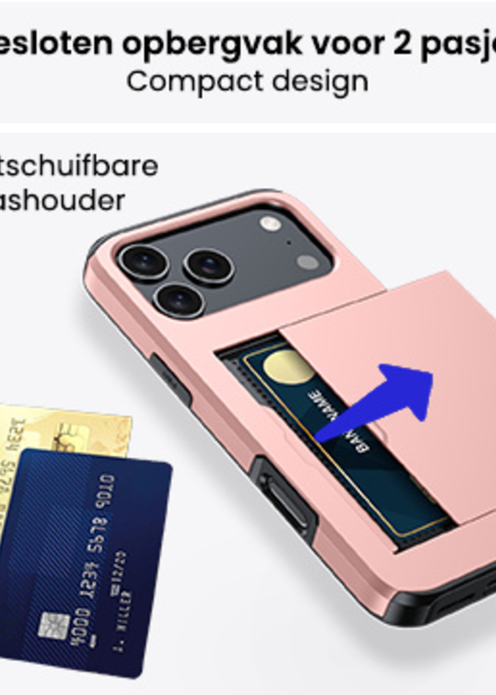 BTH BTH iPhone 17 Pro Max Hoesje Pashouder Hard - Rosé Goud