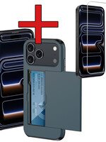 BTH BTH iPhone 17 Pro Max Hoesje Pashouder Hard Met Screenprotector - Donker Blauw