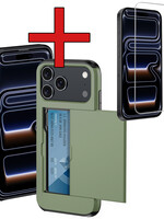 BTH BTH iPhone 17 Pro Max Hoesje Pashouder Hard Met Screenprotector - Donker Groen