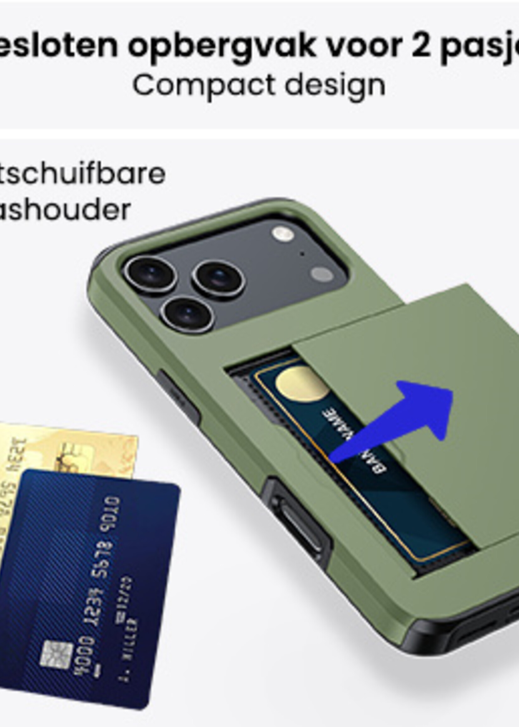 BTH BTH iPhone 17 Pro Max Hoesje Pashouder Hard Met Screenprotector - Donker Groen