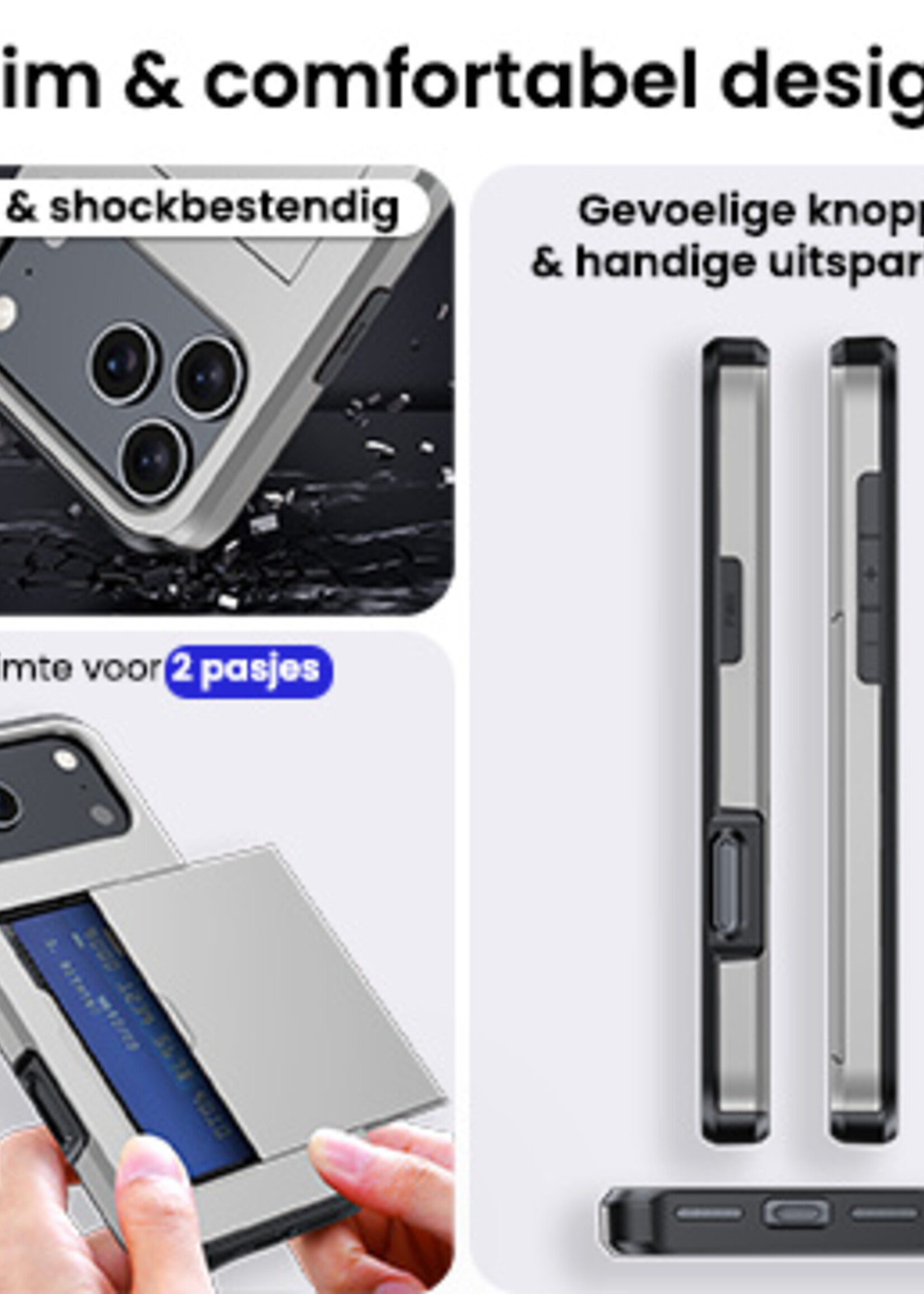 BTH BTH iPhone 17 Pro Max Hoesje Pashouder Hard Met Screenprotector - Grijs