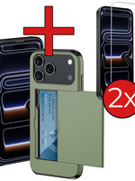BTH BTH iPhone 17 Pro Max Hoesje Pashouder Hard Met 2x Screenprotector - Donker Groen