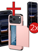 BTH BTH iPhone 17 Pro Max Hoesje Pashouder Hard Met 2x Screenprotector - Rosé Goud
