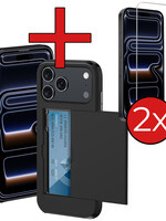BTH BTH iPhone 17 Pro Max Hoesje Pashouder Hard Met 2x Screenprotector - Zwart