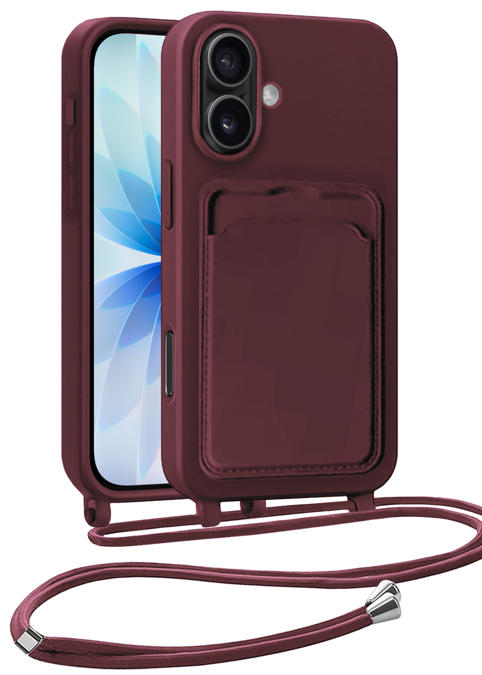 BTH BTH iPhone 17 Hoesje Pashouder met Koord - Aubergine