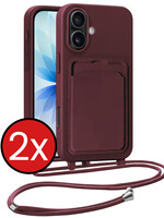 BTH BTH iPhone 17 Hoesje Pashouder met Koord - Aubergine - 2 PACK