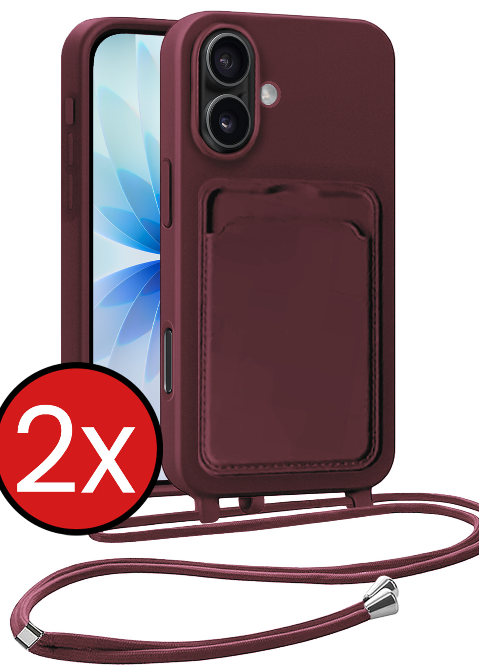 BTH BTH iPhone 17 Hoesje Pashouder met Koord - Aubergine - 2 PACK