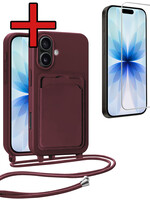 BTH BTH iPhone 17 Hoesje Pashouder met Koord Met Screenprotector - Aubergine