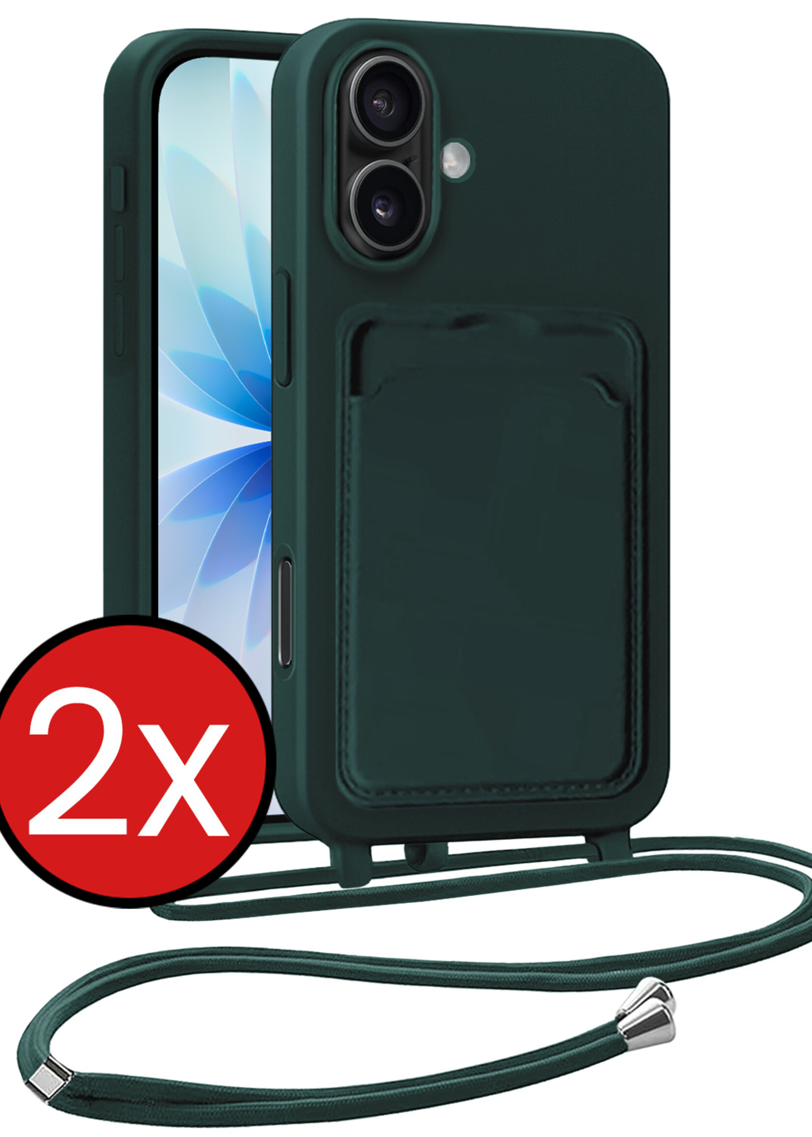 BTH BTH iPhone 17 Hoesje Pashouder met Koord - Donkergroen - 2 PACK