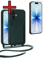 BTH BTH iPhone 17 Hoesje Pashouder met Koord Met Screenprotector - Donkergroen