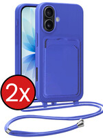 BTH BTH iPhone 17 Hoesje Pashouder met Koord - Fel Blauw - 2 PACK