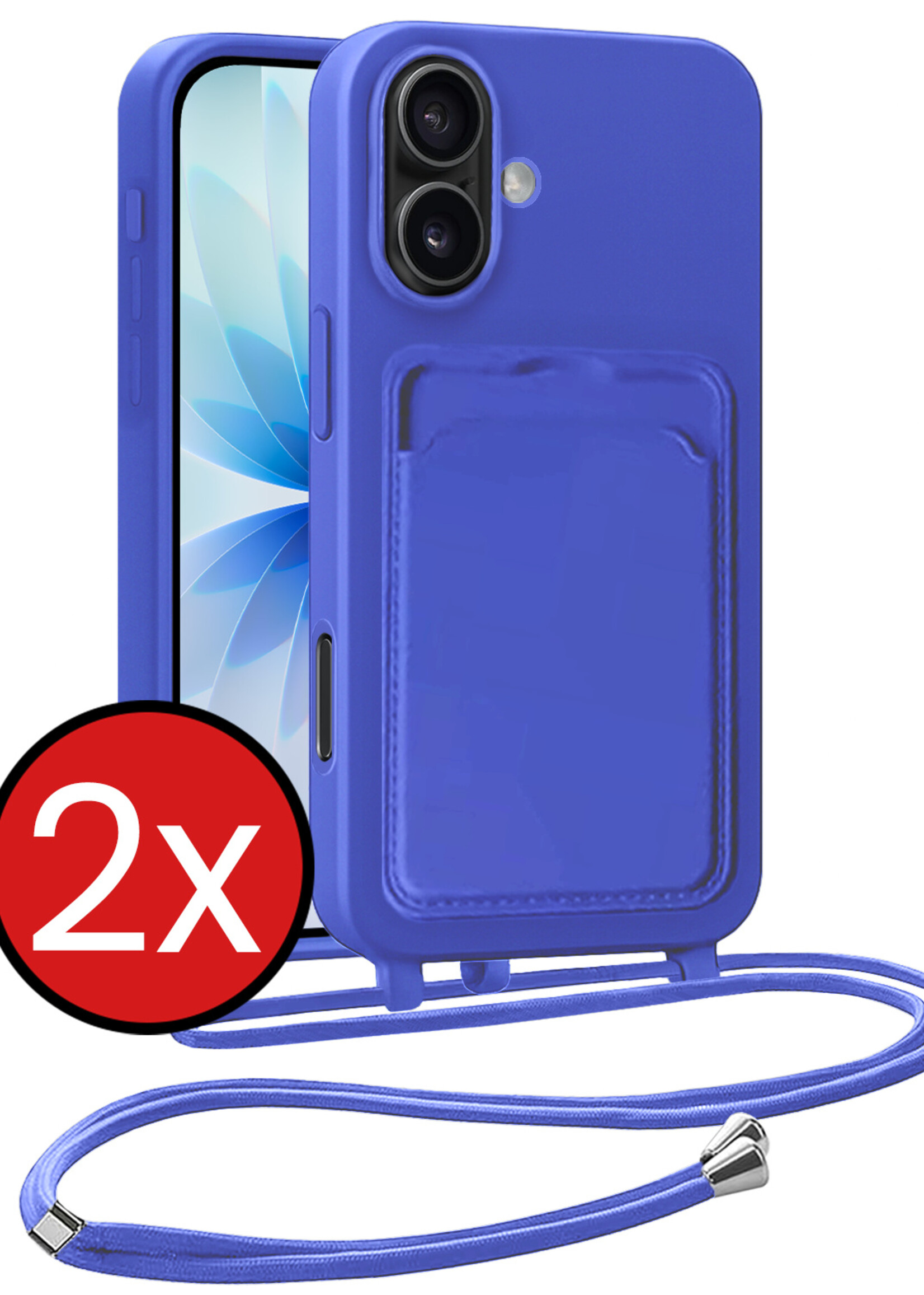 BTH BTH iPhone 17 Hoesje Pashouder met Koord - Fel Blauw - 2 PACK