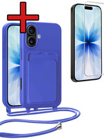 BTH BTH iPhone 17 Hoesje Pashouder met Koord Met Screenprotector - Fel Blauw