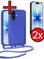 BTH BTH iPhone 17 Hoesje Pashouder met Koord Met 2x Screenprotector - Fel Blauw