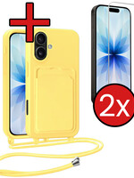 BTH BTH iPhone 17 Hoesje Pashouder met Koord Met 2x Screenprotector - Geel