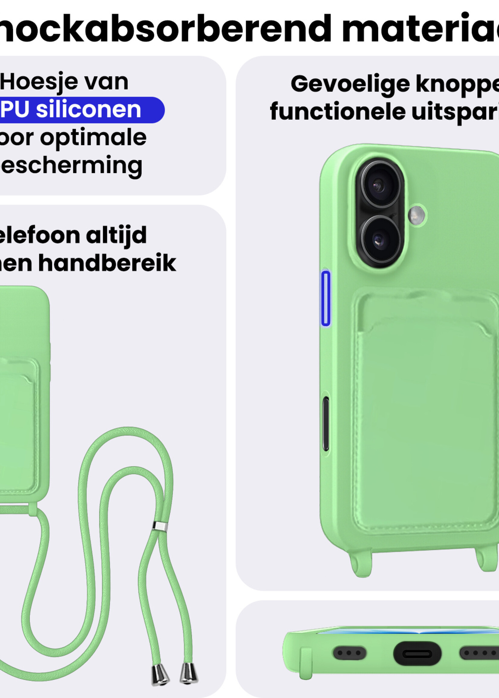 BTH BTH iPhone 17 Hoesje Pashouder met Koord - Groen