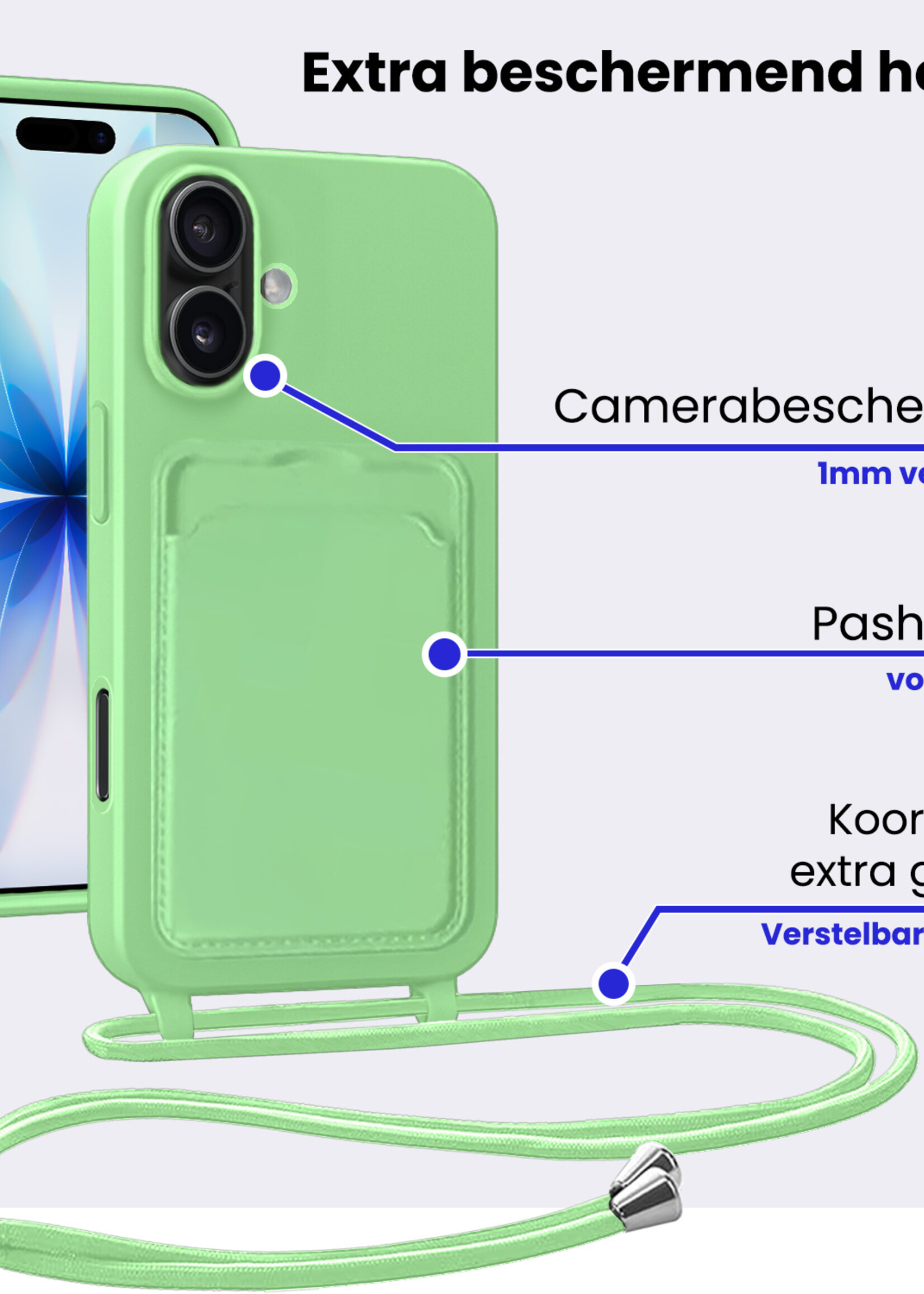 BTH BTH iPhone 17 Hoesje Pashouder met Koord - Groen - 2 PACK