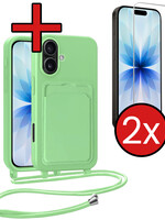 BTH BTH iPhone 17 Hoesje Pashouder met Koord Met 2x Screenprotector - Groen