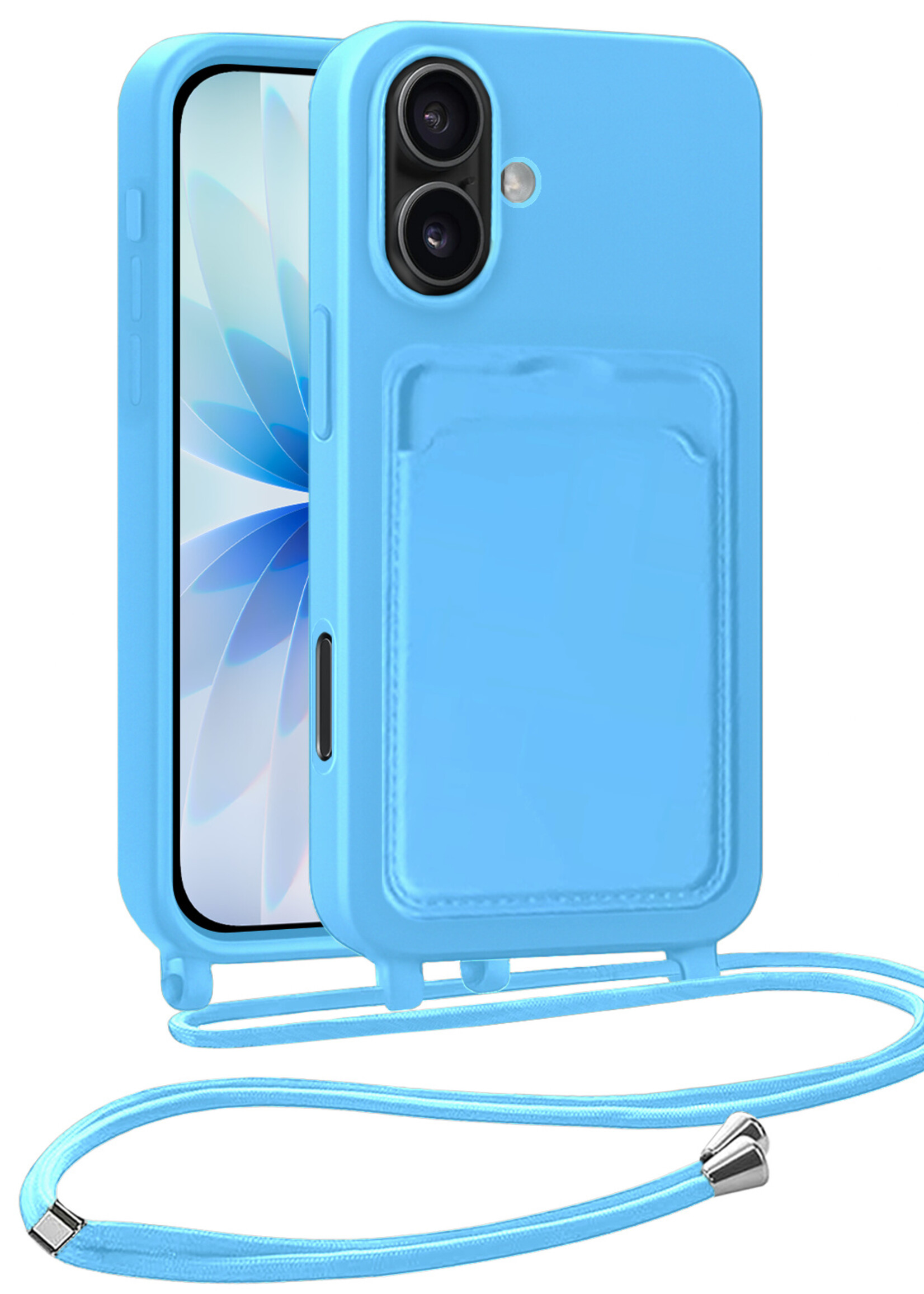 BTH BTH iPhone 17 Hoesje Pashouder met Koord - Lichtblauw