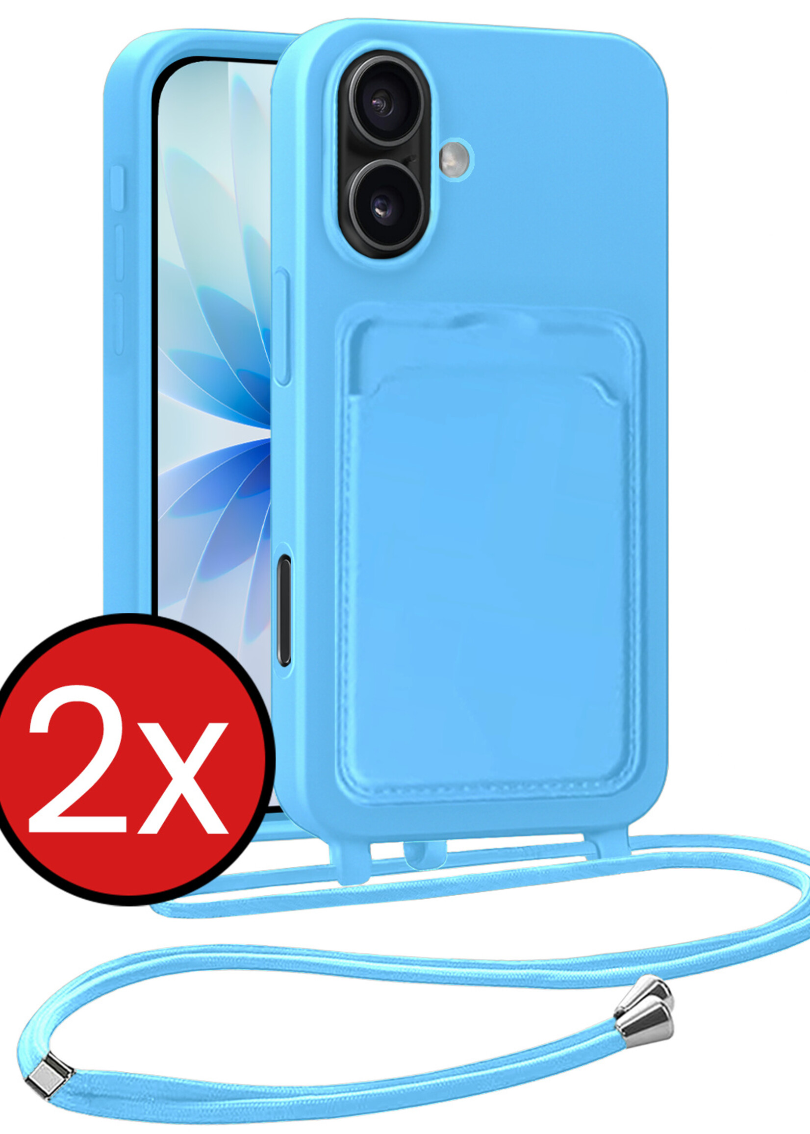 BTH BTH iPhone 17 Hoesje Pashouder met Koord - Lichtblauw - 2 PACK