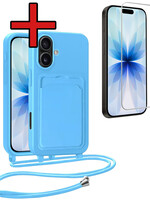BTH BTH iPhone 17 Hoesje Pashouder met Koord Met Screenprotector - Lichtblauw
