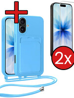 BTH BTH iPhone 17 Hoesje Pashouder met Koord Met 2x Screenprotector - Lichtblauw