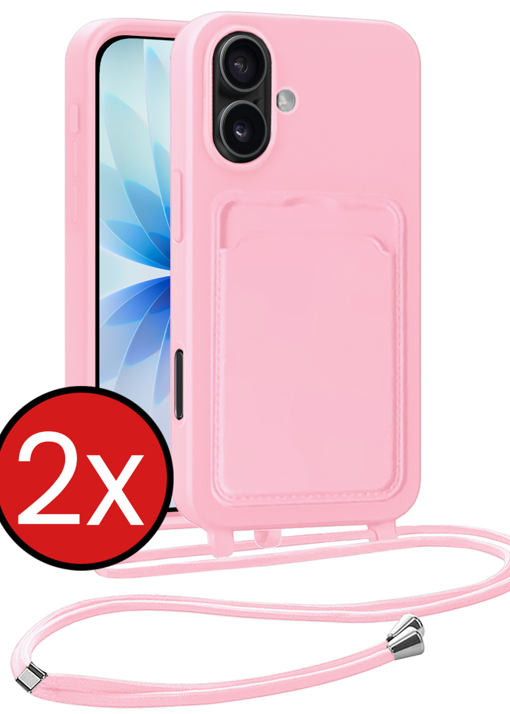 BTH BTH iPhone 17 Hoesje Pashouder met Koord - Lichtroze - 2 PACK