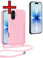 BTH BTH iPhone 17 Hoesje Pashouder met Koord Met Screenprotector - Lichtroze