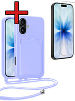 BTH BTH iPhone 17 Hoesje Pashouder met Koord Met Screenprotector - Lila