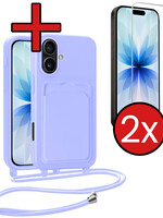 BTH BTH iPhone 17 Hoesje Pashouder met Koord Met 2x Screenprotector - Lila