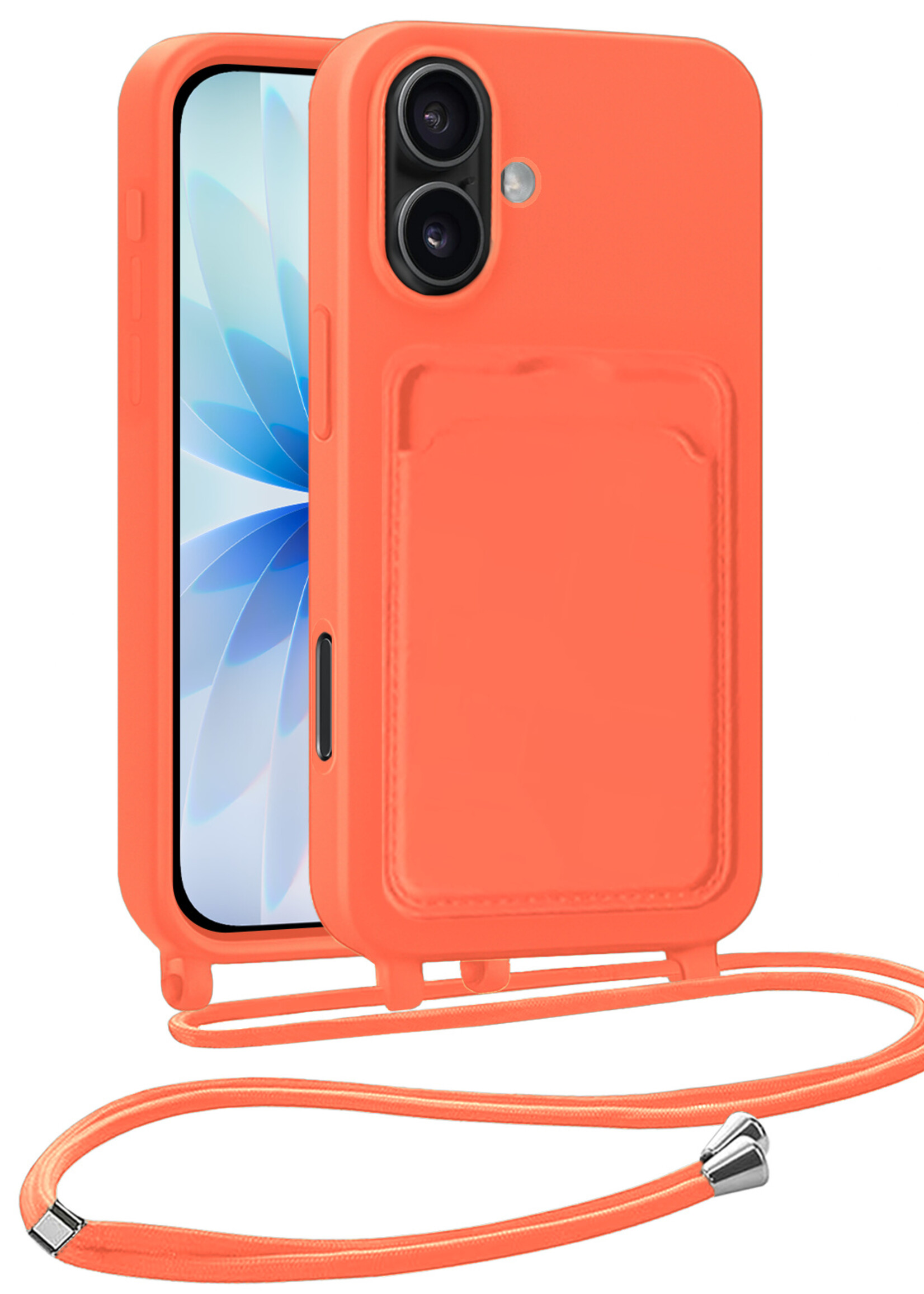 BTH BTH iPhone 17 Hoesje Pashouder met Koord - Papaya