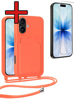 BTH BTH iPhone 17 Hoesje Pashouder met Koord Met Screenprotector - Papaya