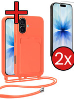 BTH BTH iPhone 17 Hoesje Pashouder met Koord Met 2x Screenprotector - Papaya