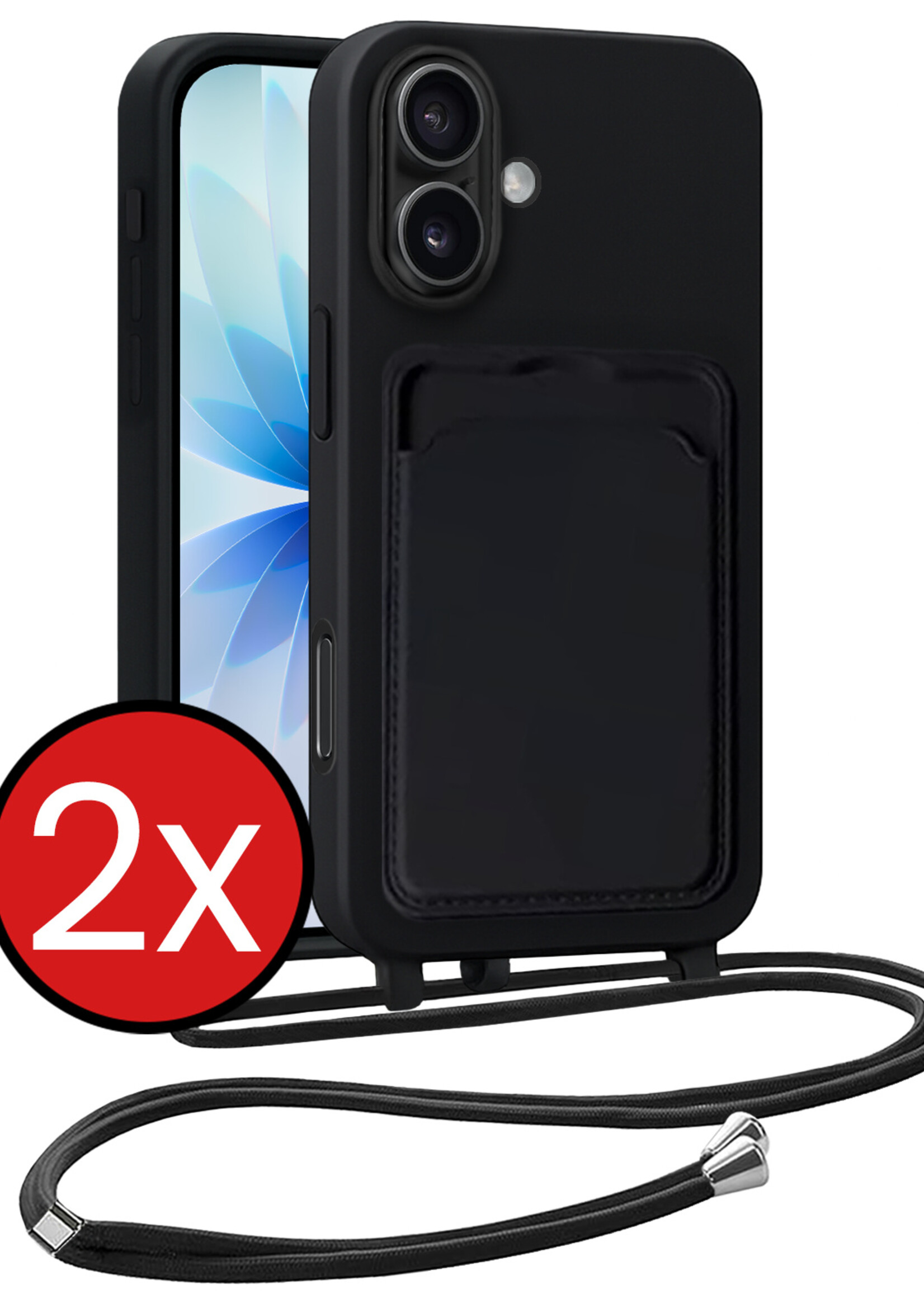 BTH BTH iPhone 17 Hoesje Pashouder met Koord - Zwart - 2 PACK