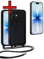 BTH BTH iPhone 17 Hoesje Pashouder met Koord Met Screenprotector - Zwart