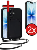 BTH BTH iPhone 17 Hoesje Pashouder met Koord Met 2x Screenprotector - Zwart