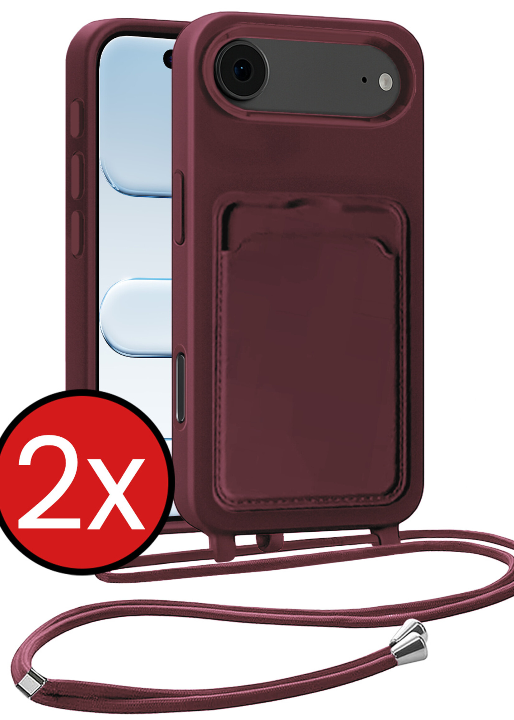 BTH BTH iPhone Air Hoesje Pashouder met Koord - Aubergine - 2 PACK