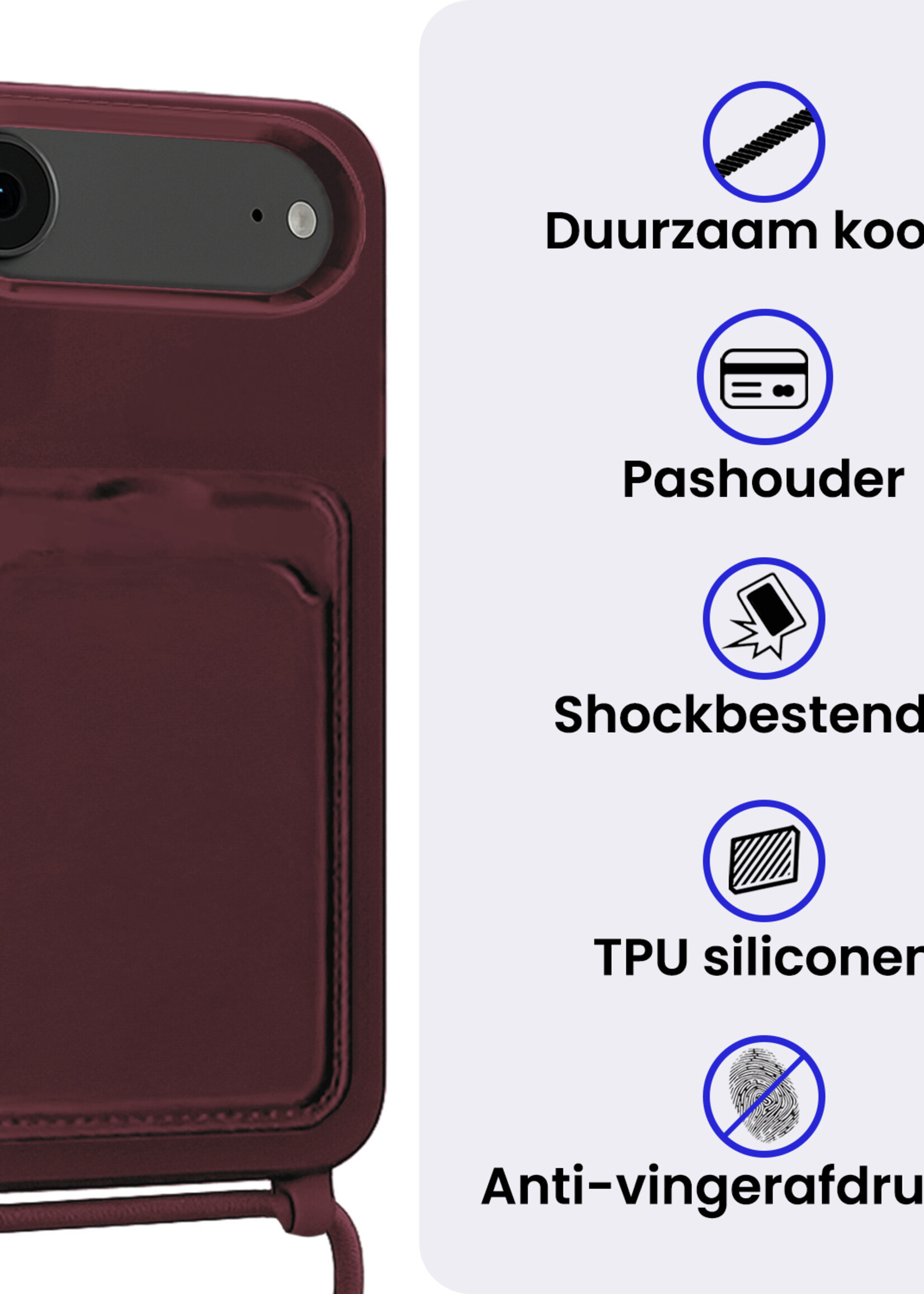 BTH BTH iPhone Air Hoesje Pashouder met Koord - Aubergine - 2 PACK