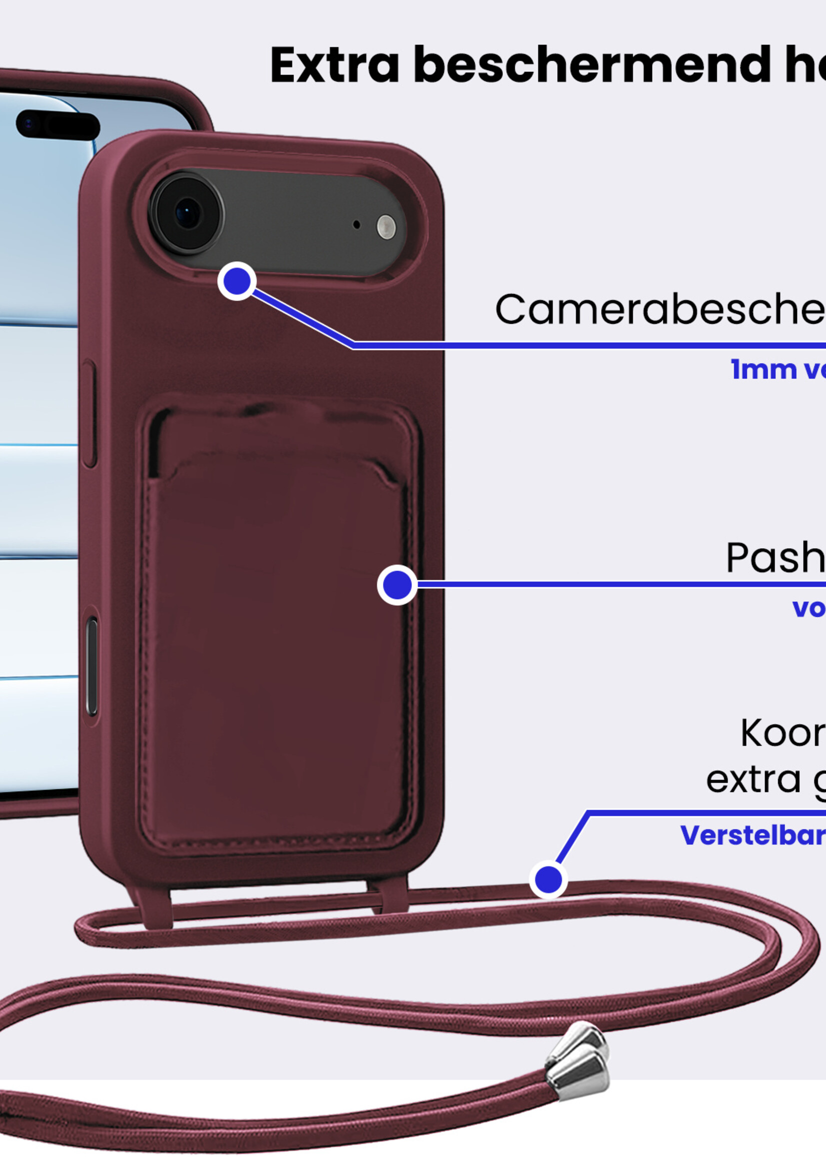 BTH BTH iPhone Air Hoesje Pashouder met Koord - Aubergine - 2 PACK