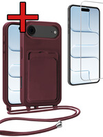 BTH BTH iPhone Air Hoesje Pashouder met Koord Met Screenprotector - Aubergine