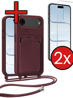 BTH BTH iPhone Air Hoesje Pashouder met Koord Met 2x Screenprotector - Aubergine