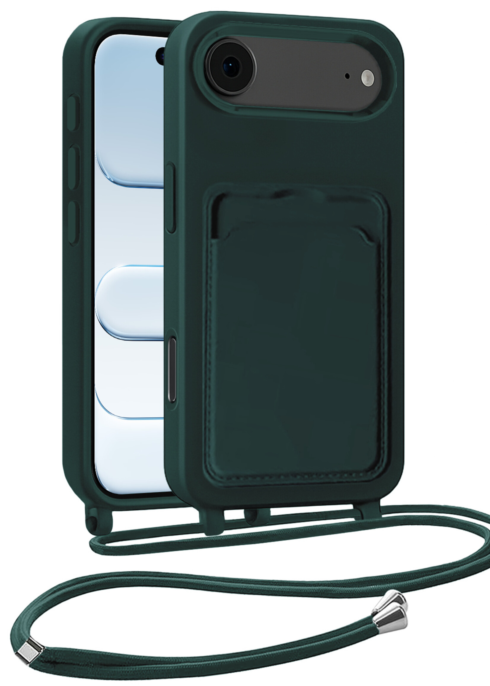 BTH BTH iPhone Air Hoesje Pashouder met Koord - Donkergroen