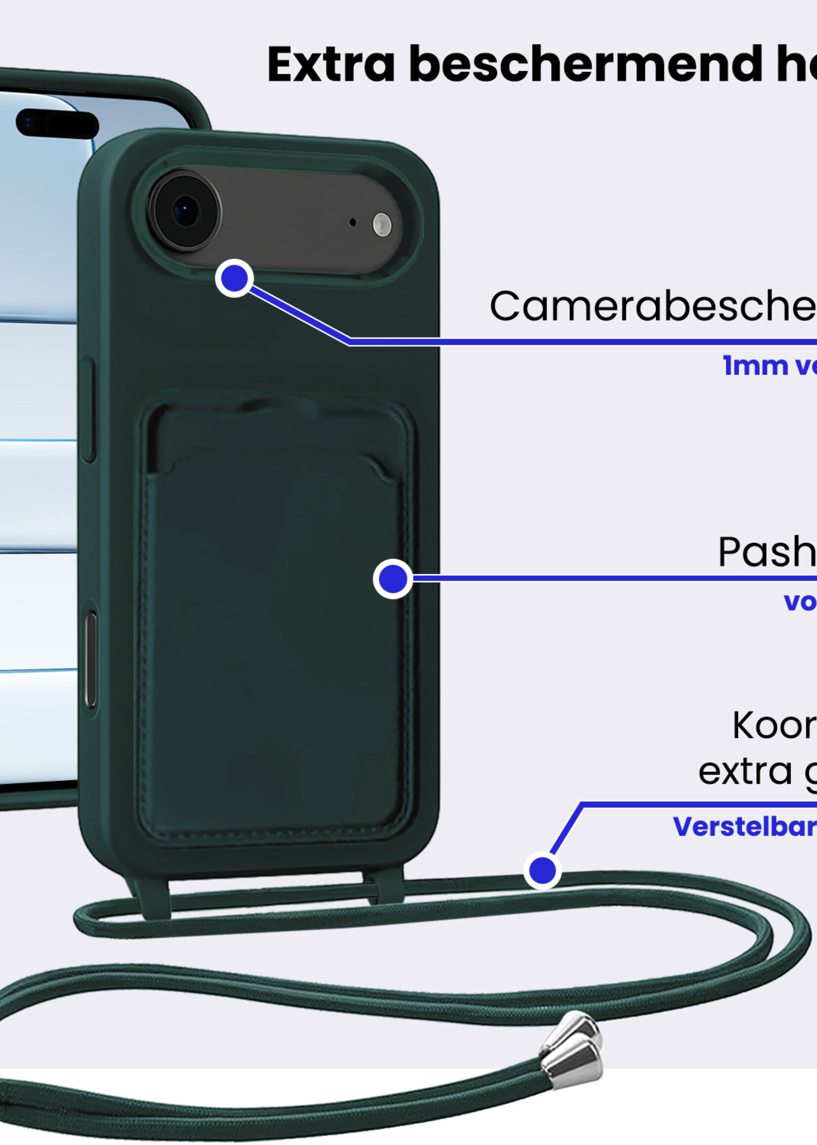 BTH BTH iPhone Air Hoesje Pashouder met Koord - Donkergroen