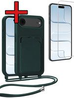 BTH BTH iPhone Air Hoesje Pashouder met Koord Met Screenprotector - Donkergroen