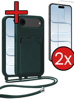 BTH BTH iPhone Air Hoesje Pashouder met Koord Met 2x Screenprotector - Donkergroen