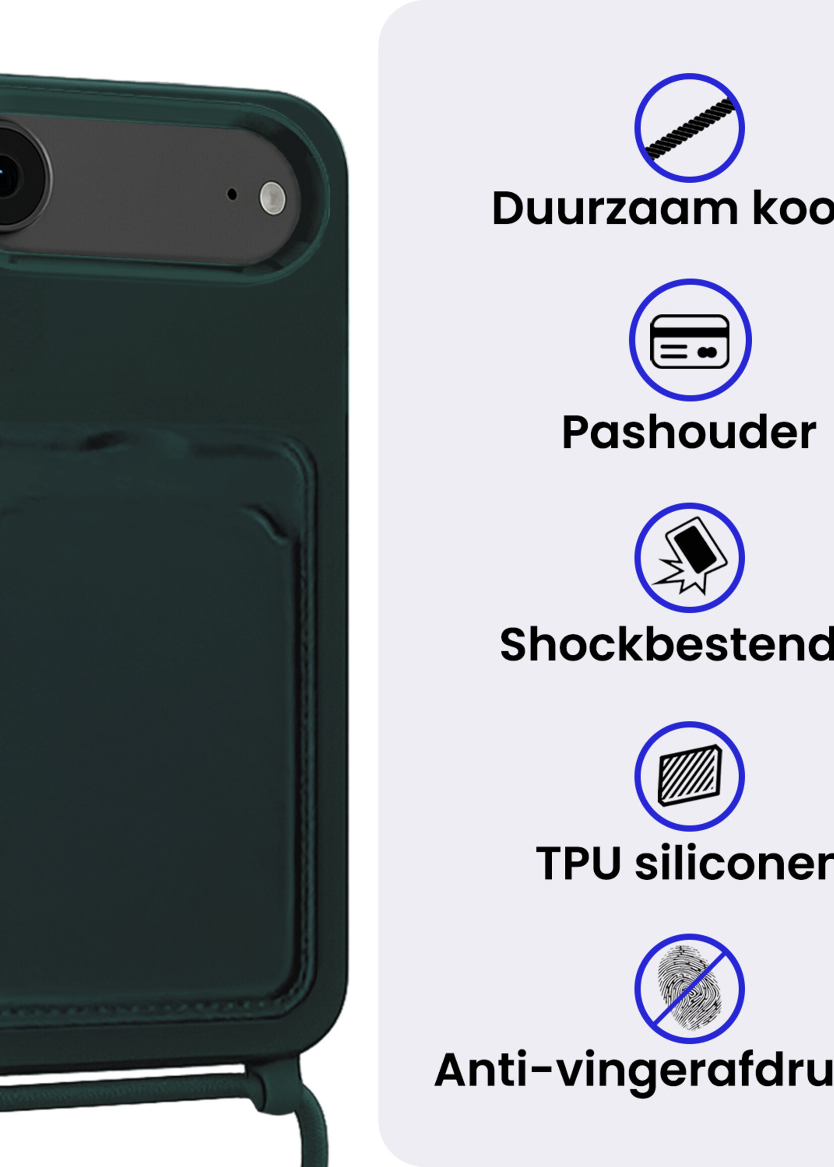BTH BTH iPhone Air Hoesje Pashouder met Koord Met 2x Screenprotector - Donkergroen