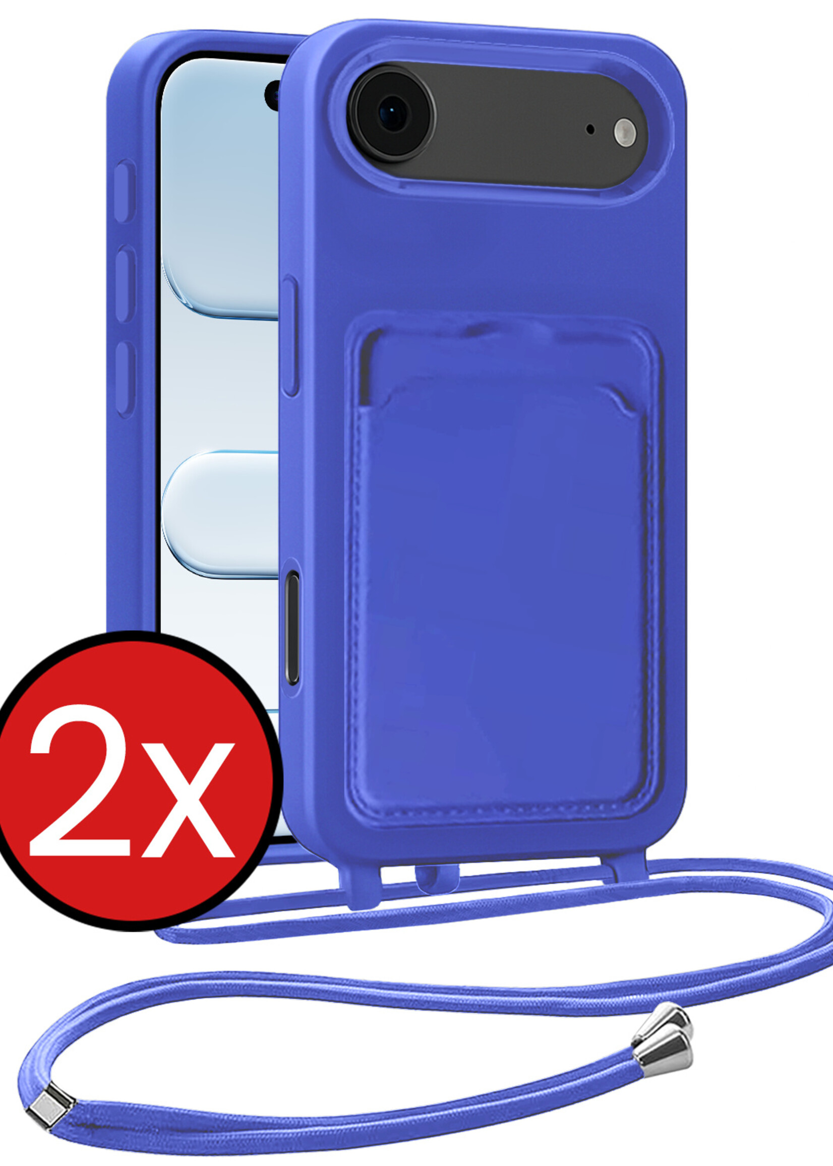 BTH BTH iPhone Air Hoesje Pashouder met Koord - Fel Blauw - 2 PACK
