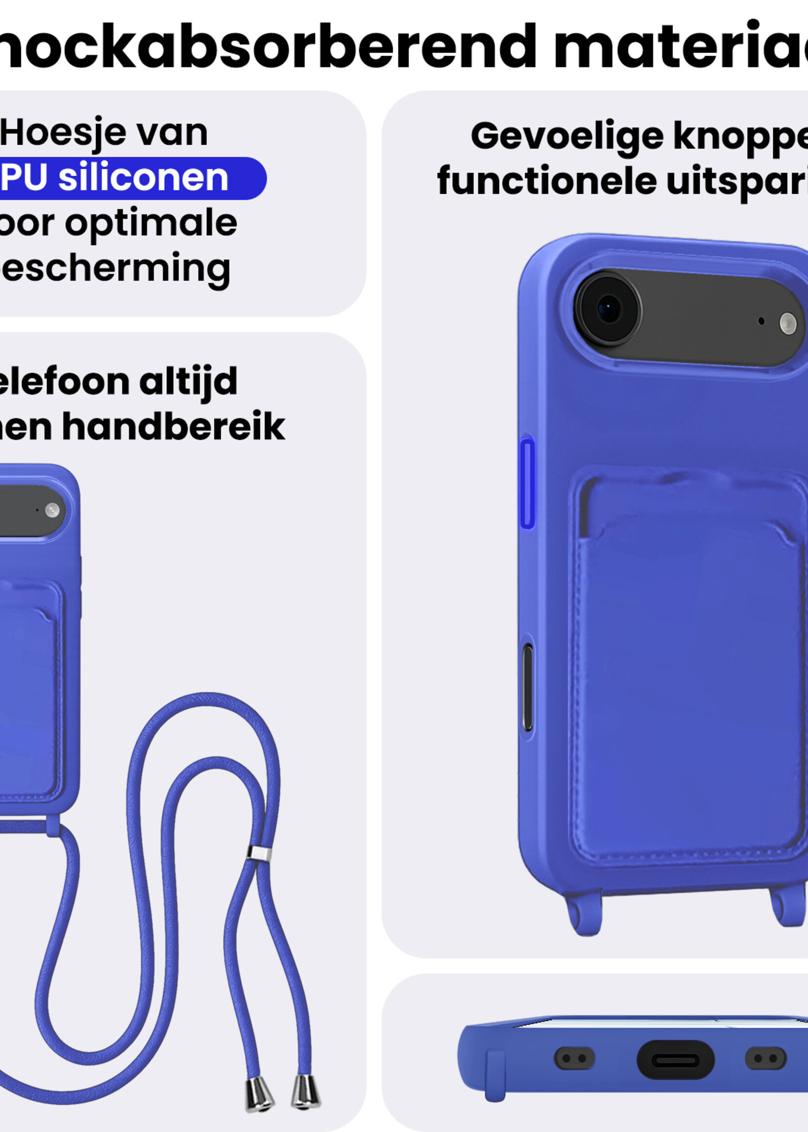 BTH BTH iPhone Air Hoesje Pashouder met Koord - Fel Blauw - 2 PACK